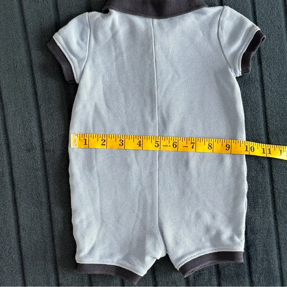 Janie and Jack Light Blue Polo romper with Dinosaur Embroidery 3 to 6 month